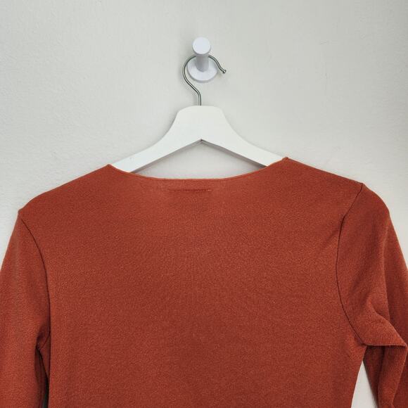 Vintage A. Byer Stretchy Orange Short Sleeve V-Neck Sparkly Top - Picture 7 of 10